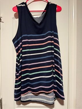 LuLaRoe Navy Multicolor Striped V-Neck Tank